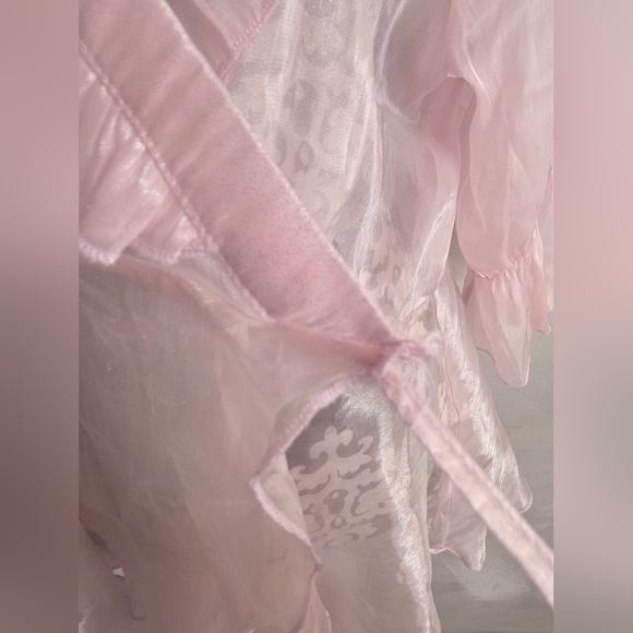 Baby Pink Organza Mesh Sheer Ruffled Mini Dress Top Sz 2X Wo Wo Wrap - Picture 7 of 16